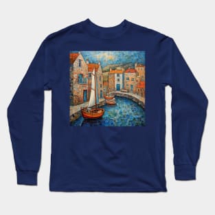 Mousehole Mosaic Folk Art Scene Long Sleeve T-Shirt